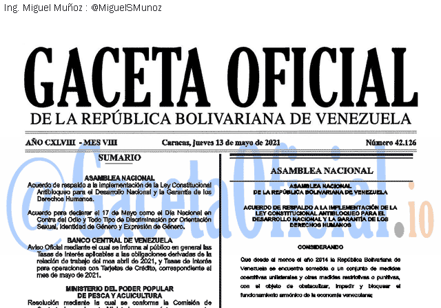 Gaceta Oficial 42126 del 13 mayo 2021