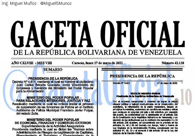 Gaceta Oficial 42128 del 17 mayo 2021 Gaceta Oficial 42128 del 17 mayo 2021