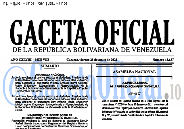 Gaceta Oficial 42137 del 28 mayo 2021 Gaceta Oficial 42137 del 28 mayo 2021