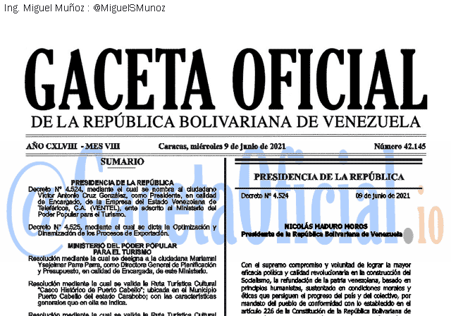 Gaceta Oficial 42145 del 9 junio 2021