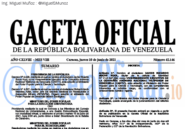 Gaceta Oficial 42146 del 10 junio 2021 Gaceta Oficial 42146 del 10 junio 2021