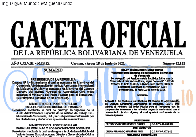Gaceta Oficial 42152 del 18 junio 2021
