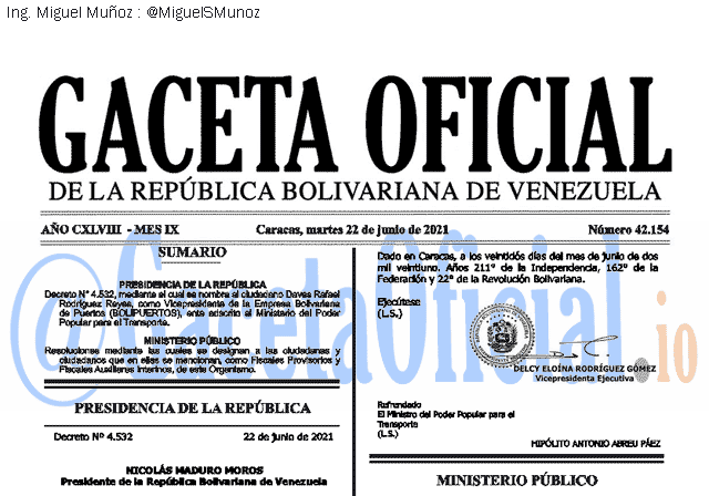 Gaceta Oficial 42154 del 22 junio 2021