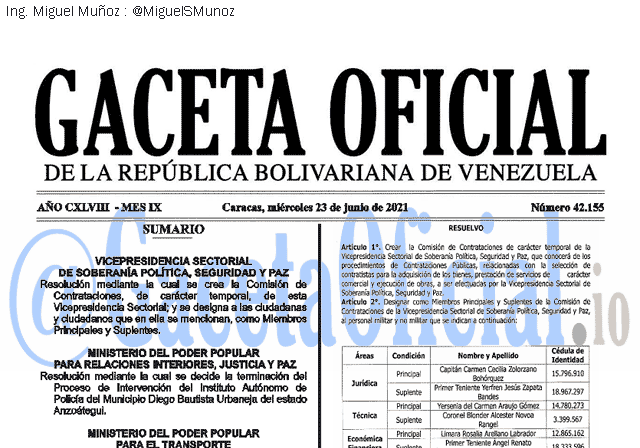 Gaceta Oficial 42155 del 23 junio 2021 Gaceta Oficial 42155 del 23 junio 2021