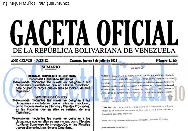 Gaceta Oficial 42164 del 08 julio 2021 Gaceta Oficial 42164 del 08 julio 2021