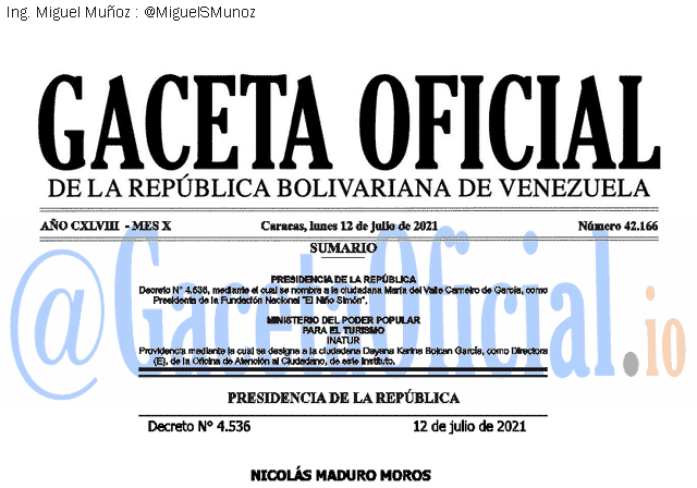 Gaceta Oficial 42166 del 12 julio 2021 Gaceta Oficial 42166 del 12 julio 2021