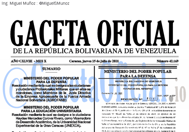 Gaceta Oficial 42169 del 15 julio 2021