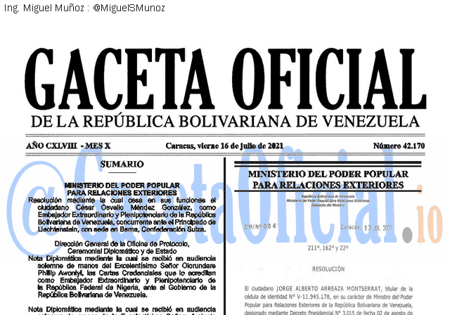 Gaceta Oficial 42170 del 16 julio 2021 Gaceta Oficial 42170 del 16 julio 2021