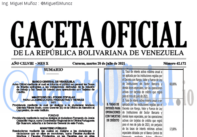 Gaceta Oficial 42172 del 20 julio 2021