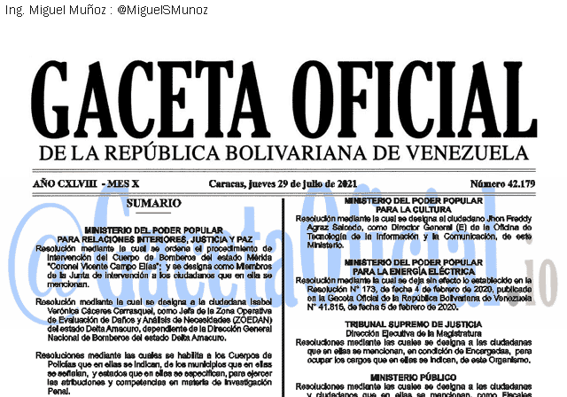 Gaceta Oficial 42179 del 29 julio 2021 Gaceta Oficial 42179 del 29 julio 2021