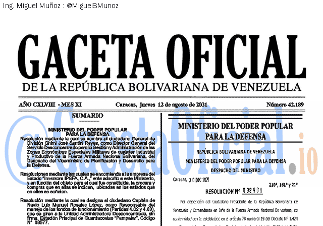Gaceta Oficial 42189 del 12 agosto 2021
