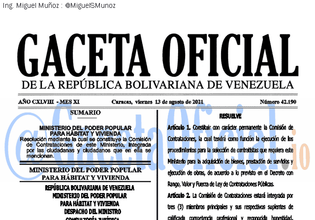 Gaceta Oficial 42190 del 13 agosto 2021