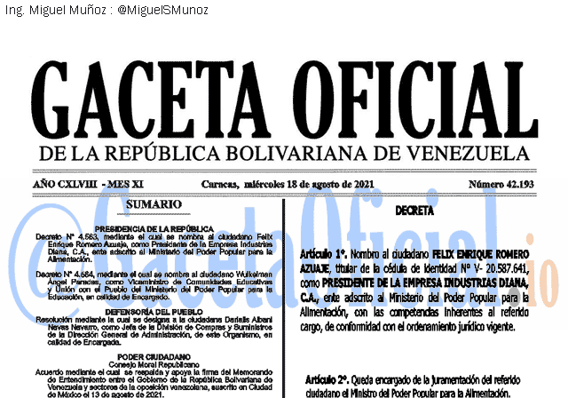 Gaceta Oficial 42193 del 18 agosto 2021
