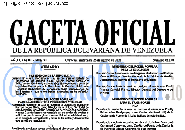 Gaceta Oficial 42198 del 25 agosto 2021 Gaceta Oficial 42198 del 25 agosto 2021