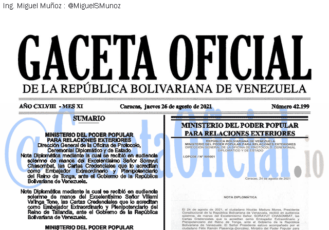 Gaceta Oficial 42199 del 26 agosto 2021 Gaceta Oficial 42199 del 26 agosto 2021