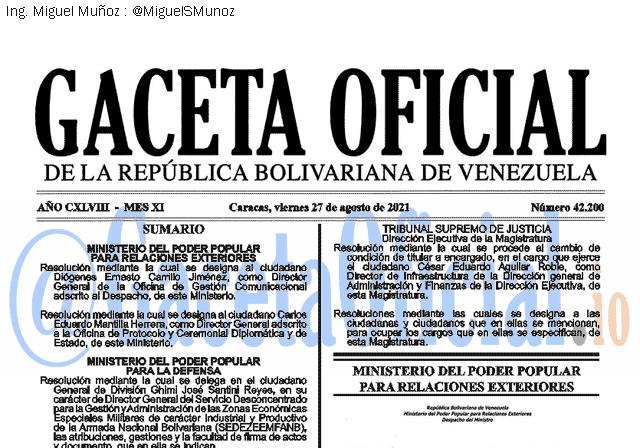 Gaceta Oficial 42200 del 27 agosto 2021 Gaceta Oficial 42200 del 27 agosto 2021