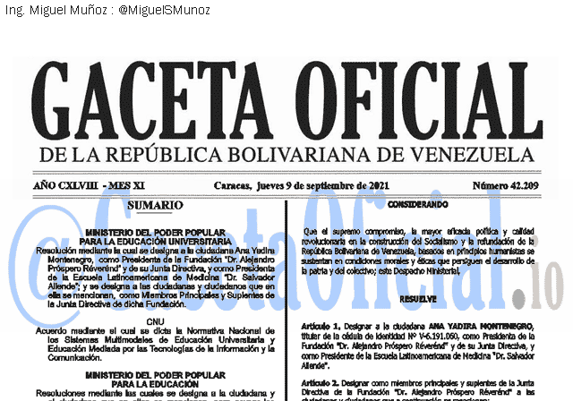 Gaceta Oficial 42209 del 9 septiembre 2021