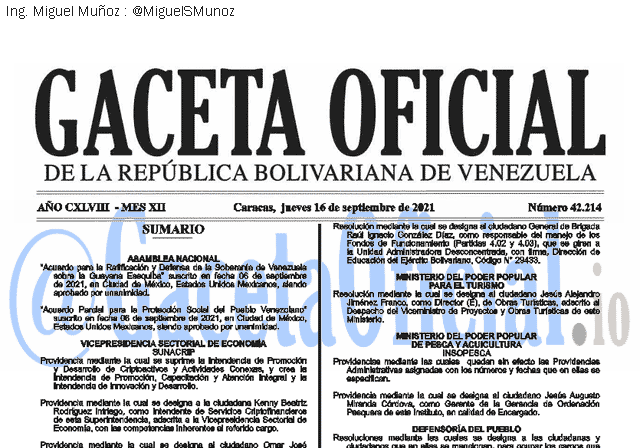 Gaceta Oficial 42214 del 16 septiembre 2021 Gaceta Oficial 42214 del 16 septiembre 2021
