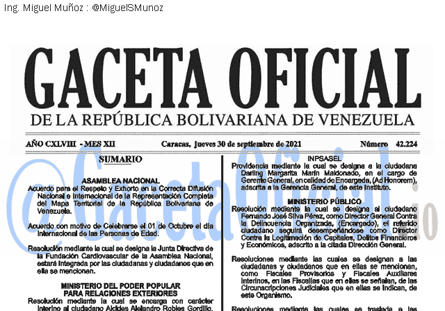 Gaceta Oficial 42224 del 30 septiembre 2021