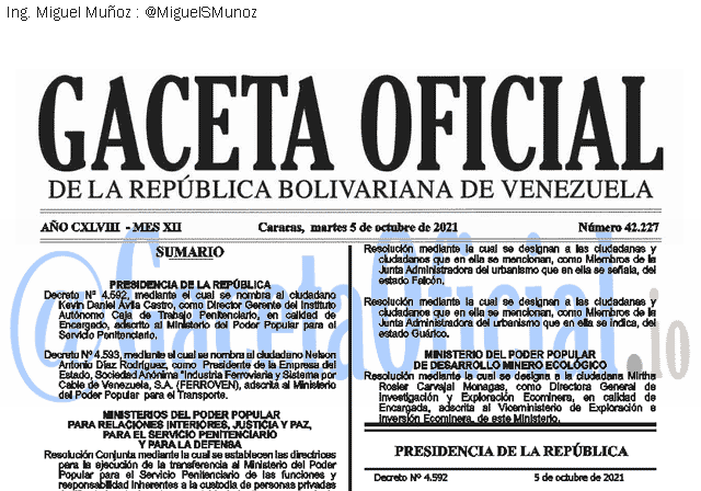 Gaceta Oficial 42227 del 5 octubre 2021 Gaceta Oficial 42227 del 5 octubre 2021