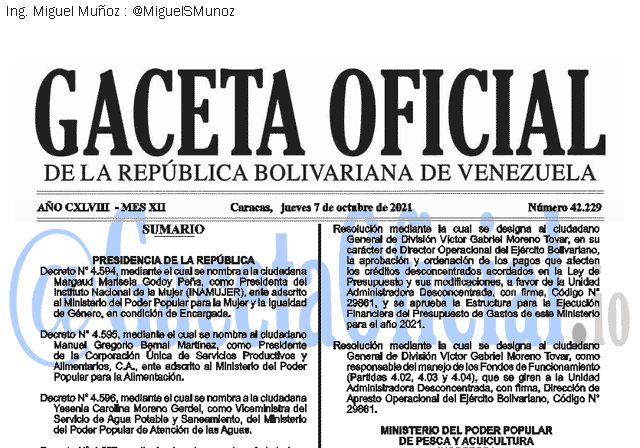 Gaceta Oficial 42229 del 7 octubre 2021 Gaceta Oficial 42229 del 7 octubre 2021
