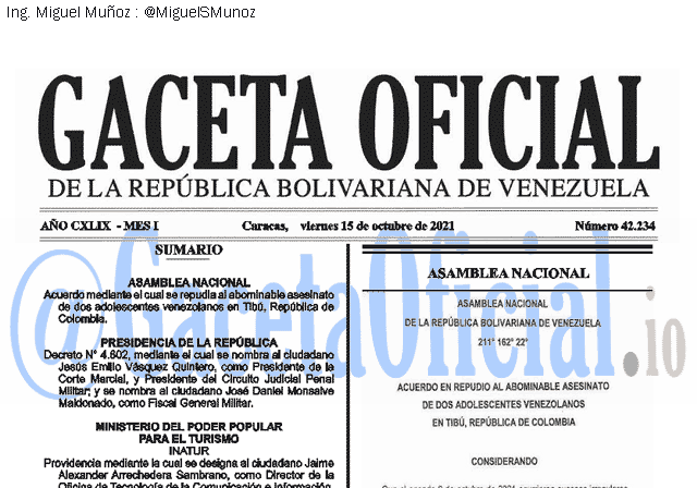 Gaceta Oficial 42234 del 15 octubre 2021