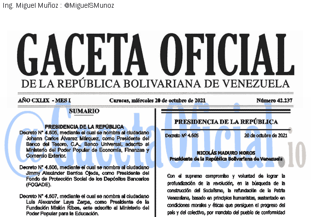 Gaceta Oficial 42237 del 20 octubre 2021 Gaceta Oficial 42237 del 20 octubre 2021
