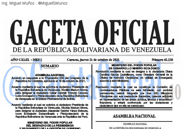 Gaceta Oficial 42238 del 21 octubre 2021 Gaceta Oficial 42238 del 21 octubre 2021