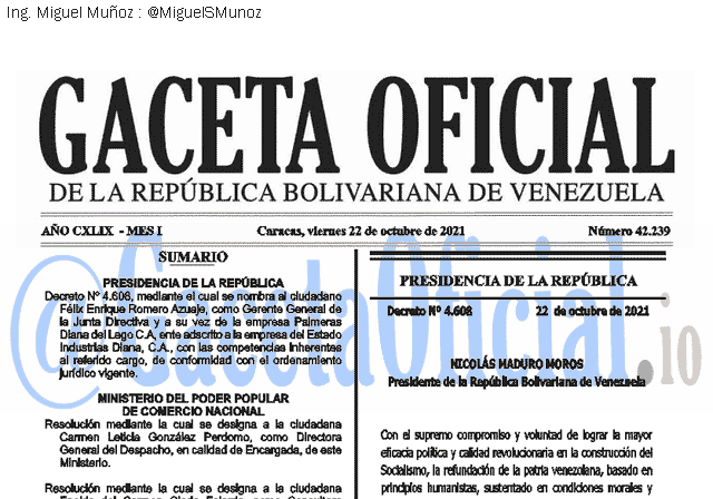 Gaceta Oficial 42239 del 22 octubre 2021 Gaceta Oficial 42239 del 22 octubre 2021