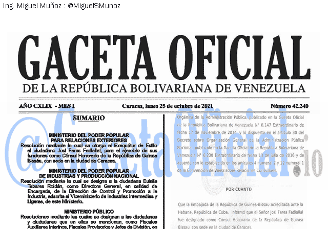 Gaceta Oficial 42240 del 25 octubre 2021 Gaceta Oficial 42240 del 25 octubre 2021