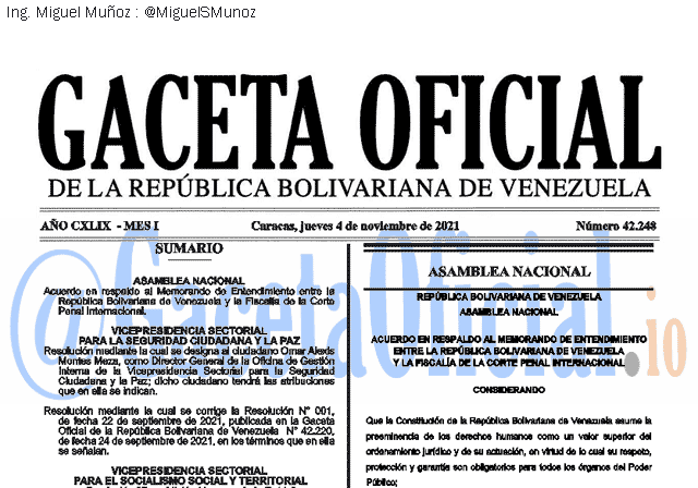 Gaceta Oficial 42248 del 04 noviembre 2021 Gaceta Oficial 42248 del 04 noviembre 2021