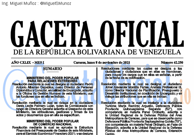Gaceta Oficial 42250 del 08 noviembre 2021 Gaceta Oficial 42250 del 08 noviembre 2021