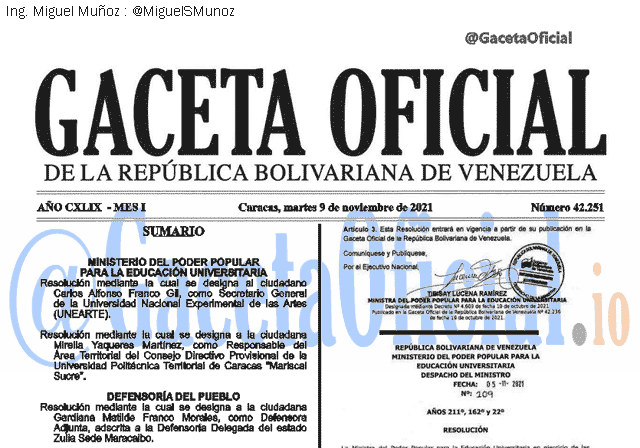 Gaceta Oficial 42251 del 09 noviembre 2021