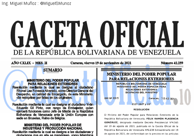 Gaceta Oficial 42259 del 19 noviembre 2021