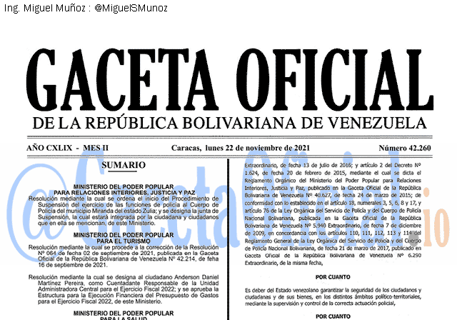 Gaceta Oficial 42260 del 22 noviembre 2021