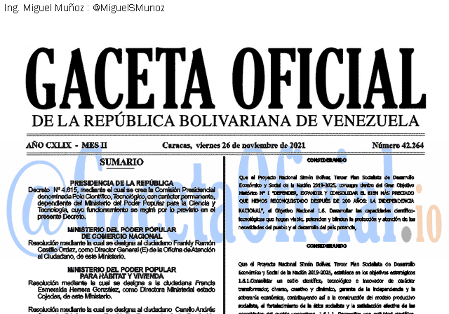 Gaceta Oficial 42264 del 26 noviembre 2021 Gaceta Oficial 42264 del 26 noviembre 2021