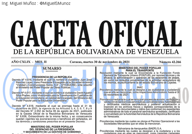 Gaceta Oficial 42266 del 30 noviembre 2021 Gaceta Oficial 42266 del 30 noviembre 2021