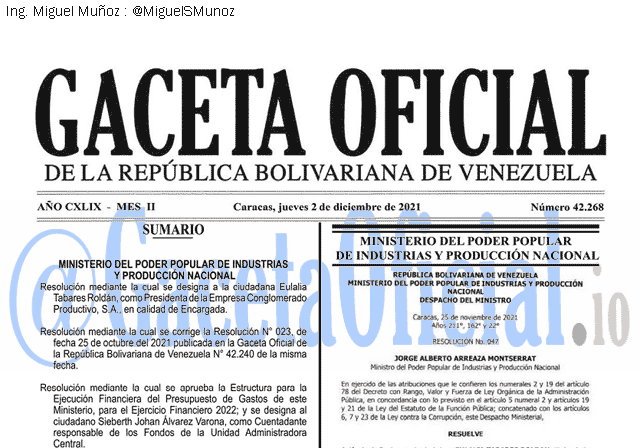 Gaceta Oficial 42268 del 2 diciembre 2021 Gaceta Oficial 42268 del 2 diciembre 2021