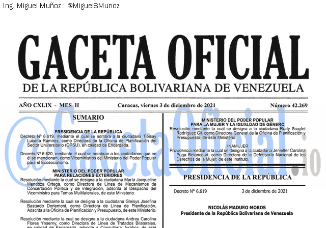 Gaceta Oficial 42269 del 3 diciembre 2021 Gaceta Oficial 42269 del 3 diciembre 2021