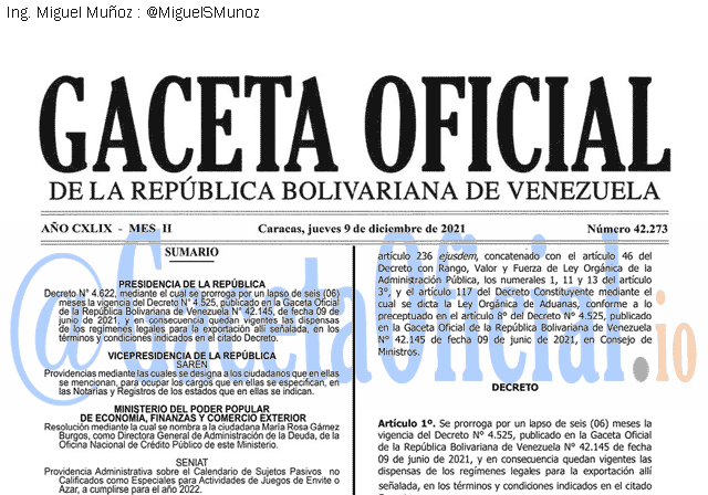 Gaceta Oficial 42273 del 9 diciembre 2021 Gaceta Oficial 42273 del 9 diciembre 2021
