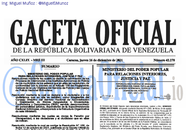 Gaceta Oficial 42278 del 16 diciembre 2021 Gaceta Oficial 42278 del 16 diciembre 2021