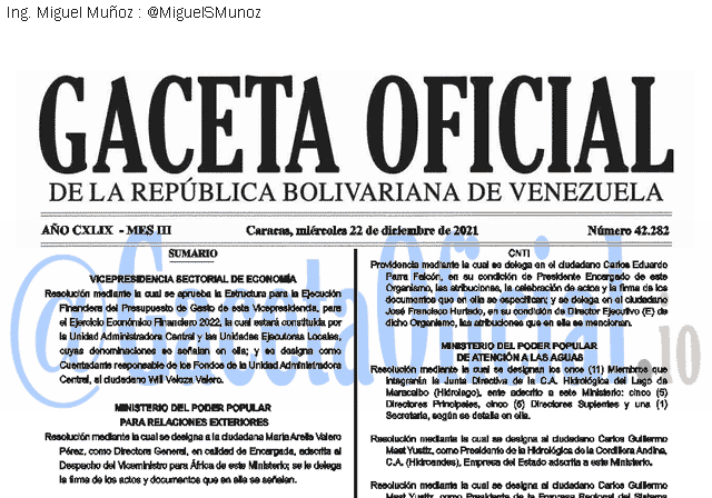 Gaceta Oficial 42282 del 22 diciembre 2021