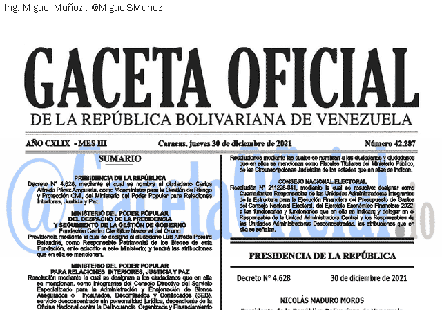 Gaceta Oficial 42287 del 30 diciembre 2021 Gaceta Oficial 42287 del 30 diciembre 2021