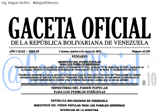 Gaceta Oficial 42289 del 4 enero 2022
