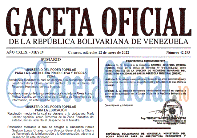 Gaceta Oficial 42295 del 12 enero 2022 Gaceta Oficial 42295 del 12 enero 2022