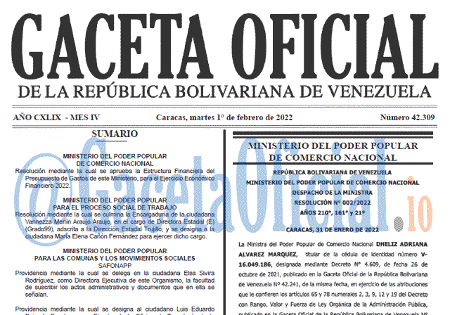 Gaceta Oficial 42309 del 2 febrero 2022