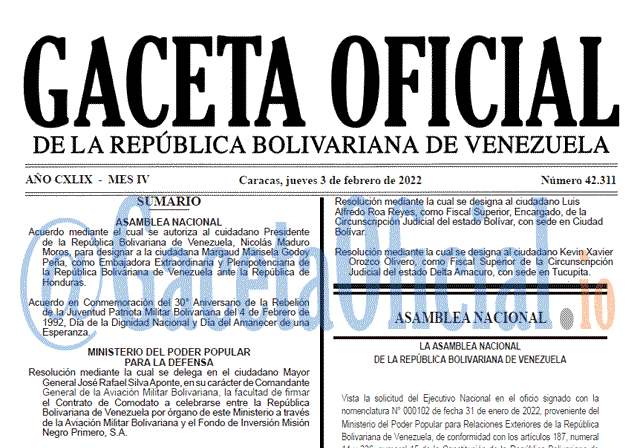 Gaceta Oficial 42311 del 3 febrero 2022