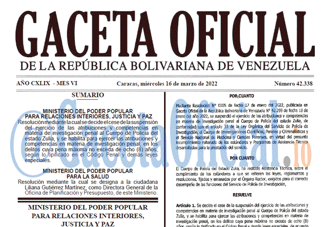 Gaceta Oficial 42338 del 16 marzo 2022 Gaceta Oficial 42338 del 16 marzo 2022