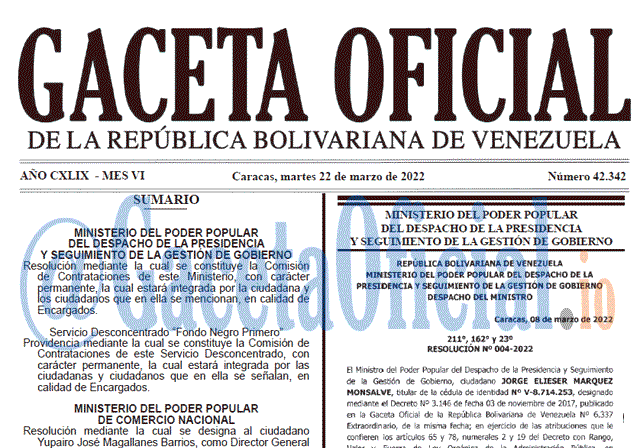 Gaceta Oficial 42342 del 22 marzo 2022