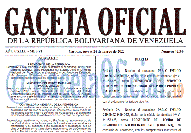 Gaceta Oficial 42344 del 24 marzo 2022